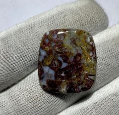 a brown and white stone sitting on top of a piece of cloth