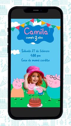 peppa pig birthday party poster on the phone