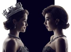 two women wearing tiaras looking at each other