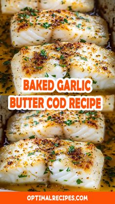 baked garlic butter cob recipe in a baking pan with text overlay that reads baked garlic butter cob recipe