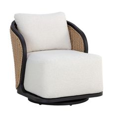 a white and black chair with a pillow on top of the backrest, in front of a white background