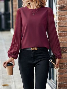 Fall Blouses For Women Classy, Business Casual Trousers Women, Business Professional Outfits Dresses, Classy Looks For Women Simple, Women’s Blouses, Nice Blouses For Women, Structured Tops For Women, Brown Tops Outfit, Clothes For Women Shein