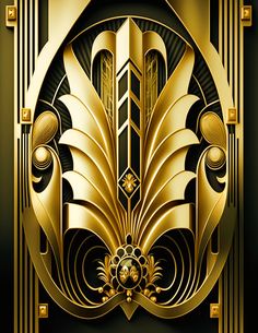 an art deco design in gold and black