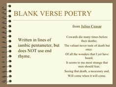 a notepad with writing on it that says blank verse poetry from julia c cesar