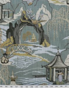 Neo Toile Cove Fabric Transitional Tudor, Toile Curtains, Chinoiserie Fabric, Euro Pillow Covers, Blue Gray Gold, Custom Valances, Asian Fabric, Global Decor, Custom Pillow Covers