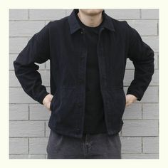 Motorcycle Mens Fashion, Black Shacket Men, Basic Mens Fashion, Black Cotton Denim Jacket With Flap Pockets, Black Cotton Utility Jacket With Buttoned Pockets, Black Collared Cotton Utility Jacket, Black Cotton Collared Utility Jacket, Black Cotton Utility Jacket For Everyday, Dark Wash Cotton Shacket For Fall