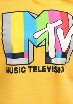 a yellow t - shirt with the word music television printed on it's chest