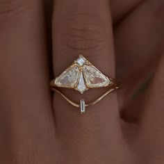 Moth Diamond Engagement Ring with Modified Trillion and Kite – ARTEMER Moth Wedding Ring, Rings Not For Engagement, Cool Unique Engagement Rings, Moth Engagement Ring, Engagement Ring Not Diamond, Kite Diamond Engagement Ring, Weird Wedding Rings, Non Traditional Engagement Rings Vintage, Ethereal Rings