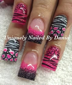 00s Nails, Nails Pink And Black, Nails 2000s, Gyaru Nails, Patriotic Nails Design, Flare Nails, Cheetah Nail Designs, Cheetah Nails