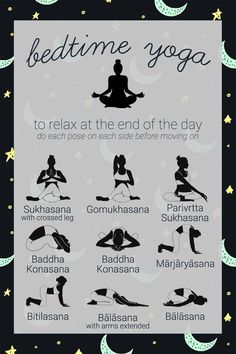 a poster with the words bedtime yoga on it