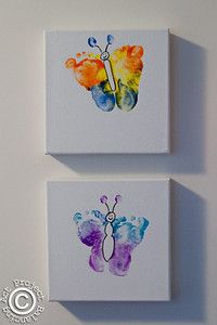 two watercolor paintings of colorful butterflies on white paper