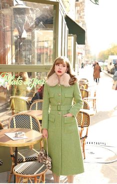 Mr. Water Women's Winter Coat Retro Style Coat Green | Etsy Women's Winter Coat, Expensive Dresses, Retro Coat, Court Dresses, Style Coat, Green Coat, 1960s Fashion, Coat Outfits, Rose Dress