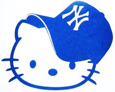 a blue and white hello kitty baseball cap sticker