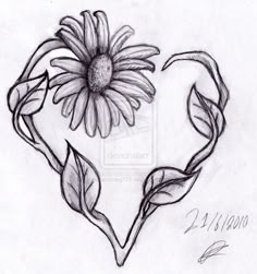 a drawing of a sunflower in the shape of a heart