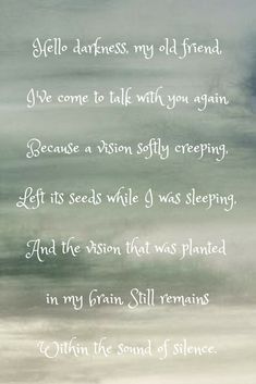 Sound of Silence - Simon and Garfunkel Silence Lyrics, Hello Darkness My Old Friend, Sound Of Silence, Simon Garfunkel, Folk Rock, Music Quotes Lyrics, I'm With The Band