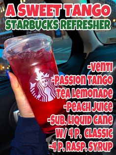 -venti
-passion tea tango lemonade
-peach juice
-4 pumps of classic
-4 pumps of raspberry syrup Starbies Drinks, Lightroom Picsart, Starbucks Drink Menu, Starbucks Secret Menu Recipes, Lemonade Drink, Starbucks Drinks Diy