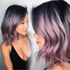 Lavender Hair Short, Purple And Gray Hair, Lilac Hair Color, Purple Balayage, Dip Dye Hair, Hair Color Options, Throwing It Back, Corte Bob