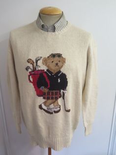 (eBay) Find many great new & used options and get the best deals for Genuine Ralph Lauren Crew Neck Golf Bear Jumper L UK 14/16 Euro 42/44 Cream at the best online prices at eBay! Free shipping for many products! Ralph Lauren Coats, Ralph Lauren Bear Sweater, Polo Jumper, Polo Ralph Lauren Women, Ralph Lauren Kids, Bear Outfits, Ralph Lauren Sweater, Current Styles, Fall Fits