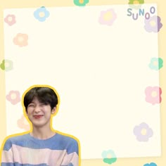 an image of a young man with flowers on the background and a suno sign above him