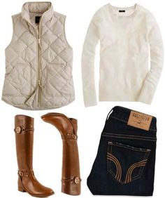 Cute winter outfit more on the comfy casual side Fall Outfits For School, Boating Outfit, Outfit Winter, Vest White, Cute Fall Outfits, Casual Winter Outfits, Fall Winter Outfits, Fall Wardrobe