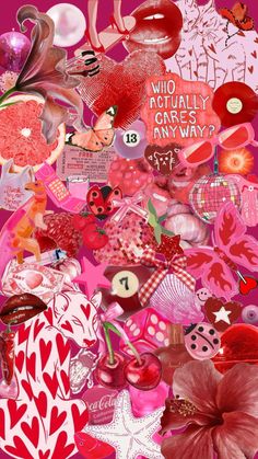 a collage of pink, red and white items with words that read who actually came first way?