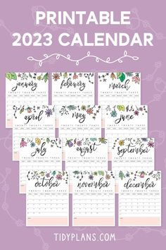 printable calendars for the new year with flowers and leaves on them, in purple