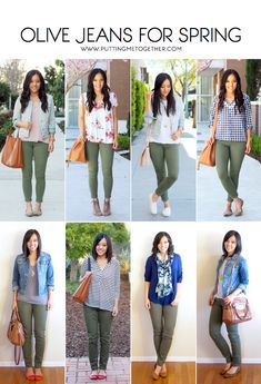 Outfits With Olive Jeans in the Spring Olive Jeans Outfit, Green Jeans Outfit, Olive Pants Outfit, Mode Ab 50, Green Pants Outfit, Olive Jeans, Olive Pants, Olive Green Pants, Green Jeans