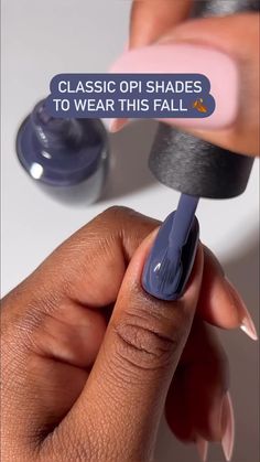 Fall is calling 🍁 Which classic shade are you wearing this season? Less is Norse: dark slate blue-gray 🌚 Lincoln Park After Dark: deep near-black purple 🌃 Malaga Wine: rich, intoxicating wine-red 🍷 You Don’t Know Jacques!: dark and warm taupe 🍫 Best Dip Color Nails, Purple Color Nail Art, Slate Blue Nail Polish, Dark Nail Polish Ideas, Opi Lincoln Park After Dark Gel, November Nail Colours, Navy Sns Nails, Opi Over The Taupe, Taupe Purple Nails