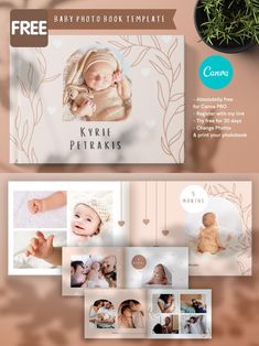 the baby photo book template is displayed on a table