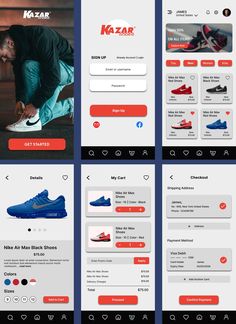 several screens showing different types of shoes for men and women, including one with the same shoe