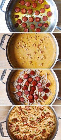 four different types of food in pans on a table