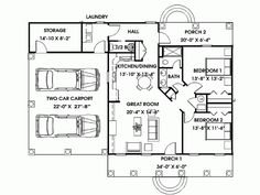 the floor plan for a two story house with three car garages and one bedroom