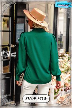 Ruffle Layer Long Sleeve Blouse - Green Solid Winter Blouse For Office, Solid Color Blouse For Winter Office Wear, Winter Office Blouse In Solid Color, Solid Color Office Blouse For Winter, Winter Office Blouse, Green Solid Color Shirt For Fall, Green Collared Blouse For Fall, Green Ruffled Top For Office, Green Ruffled Tops For Winter