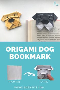 an origami dog bookmark with instructions to make it