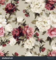 floral wallpaper with pink and white flowers on grey background stock photo - 37897