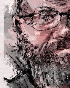 an old man with glasses and a beard is shown in this artistic drawing by the artist