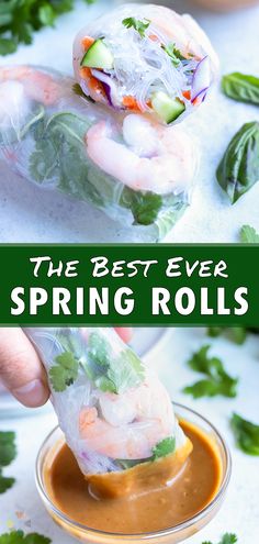 the best ever spring rolls recipe is made with shrimp, lettuce and carrots