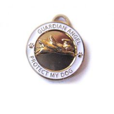 a dog tag that says guardian angel protect my dog