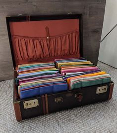 Vintage Luggage Repurposed, Vintage Suitcases Repurpose, Repurpose Suitcase, Suitcase Upcycle, Cleaning Binder, Suitcase Diy, Trunk Restoration