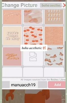 the screenshot shows an image of different animals and texting that reads, change picture boho aesthetic