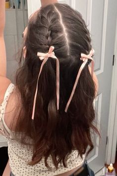 Braid Half Up, Girly Hairstyles, Bow Hairstyle, Clip Hairstyles, Peinados Fáciles Para Cabello Corto, Pink Bows