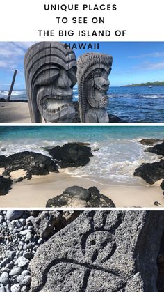 two pictures with the words unique places to see on the big island of hawaii in front of them