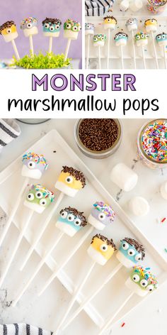 monster marshmallow pops with sprinkles on them