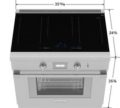 an image of a stove with measurements for it