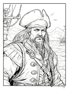 a black and white drawing of captain jack sparrow