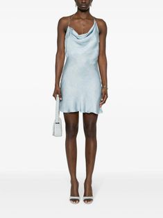 Diesel Satin Mini Dress - Farfetch Chic Blue Cowl Neck Dress, Mini Dress Blue, Versace Outfit, Yoko London, Logo Tag, Satin Mini Dress, Blue Satin, Neck Strap, Dress Blue