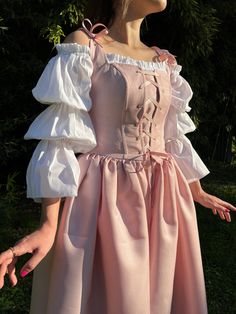 Bright Satin Silky Renaissance Dress Medieval Wedding Gown Victorian, Elizabethan Renaissance Corset Dress Pink Green Black Options - Etsy Pink Medieval Dress, Corset Dress Pink, Medival Outfits Women, Gown Victorian, Dress Medieval, Medieval Wedding, Cottagecore Outfits