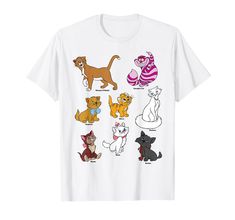 a white t - shirt with cartoon cats and kittens on it's chest