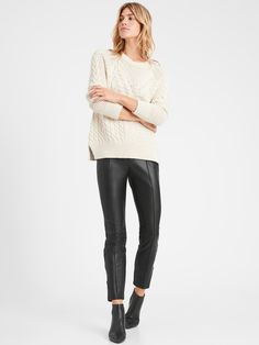 High-Rise Vegan Leather Legging with Pintuck | Banana Republic Patent Leather Leggings, Leather Legging, Vegan Leather Leggings, Mens Denim Shorts, Leopard Coat, Monochromatic Outfit, Legging Fits, Petite Shorts, Print Coat