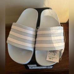 New In Box Women's Adidas Adilette Aqua Slides Sandal Size 7 Light Blue & White Adidas Slides, Adidas Adilette, Light Blue Color, Pretty Selfies, Adidas Shoes, Slide Sandals, Adidas Women, Women's Shoes Sandals, White Color